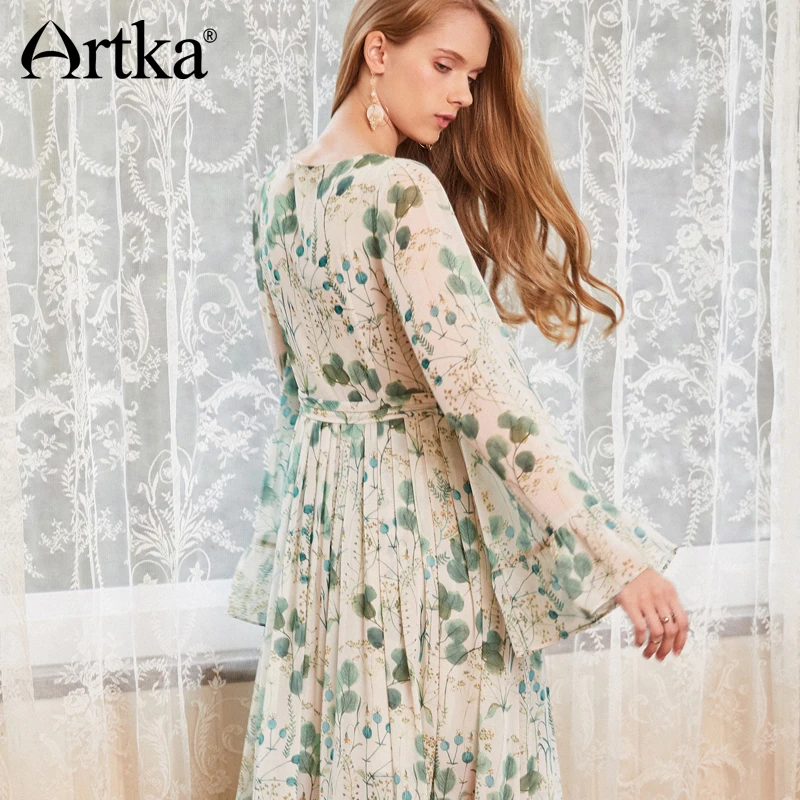 ARTKA весна новые женские богемные длинные с цветочным принтом шифоновое платье