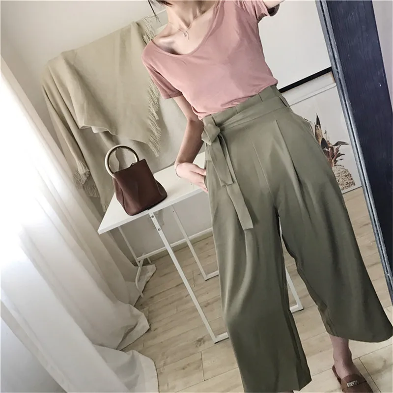 С поясом коробка плиссированные брюки палаццо женские элегантные свободные