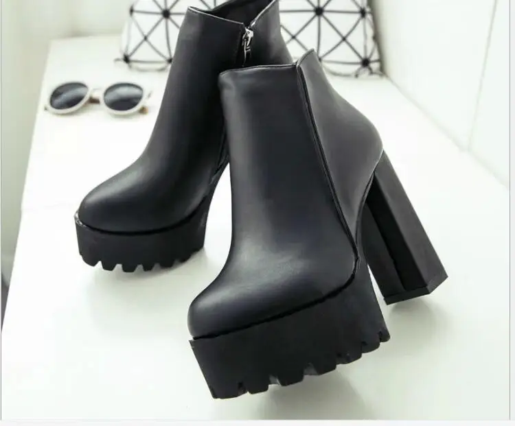 Women's shoes new Fashion Side Zipper Ankle Boots Platform High Heel Ladies Winter Woman Shoes Black boot | Обувь