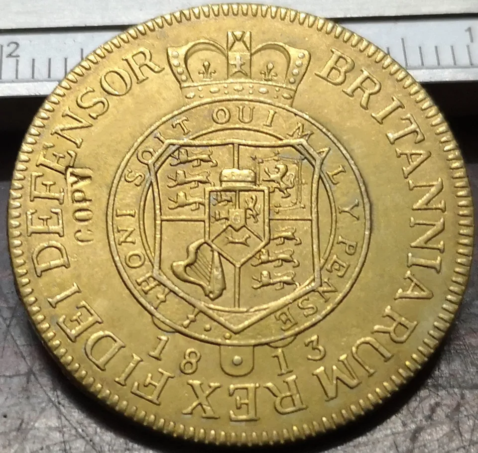 1813 Великобритания 1 Guinea Джордж III копия позолоченная монета|Безвалютные монеты| |