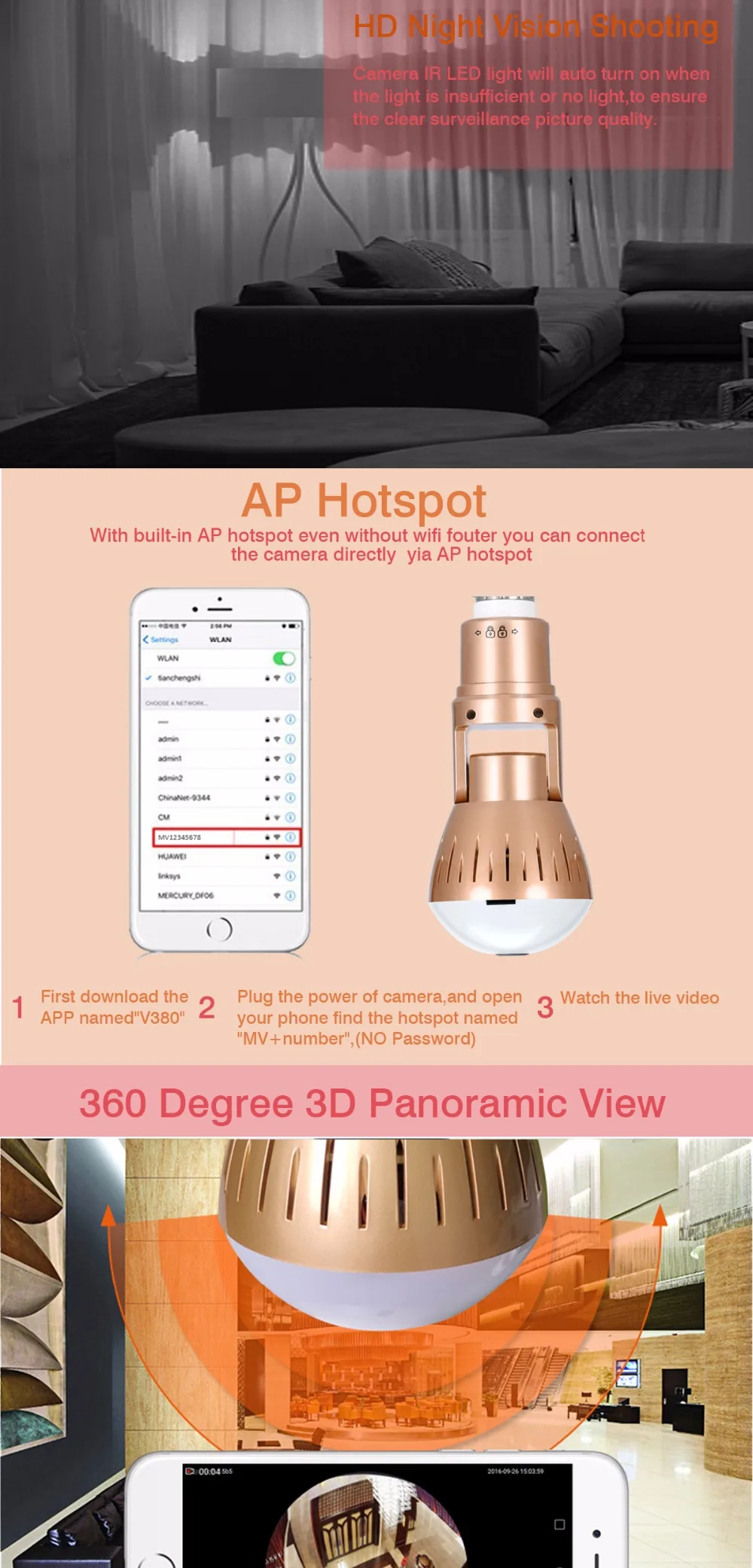 Wi-Fi IP камера 1080P 2MP HD панорамный 360 широкий E27 лампа беспроводная Wifi объектив рыбий глаз Мини P2P домашняя CCTV аудио камера