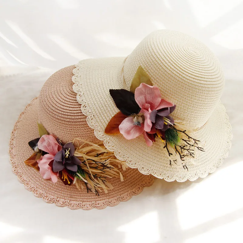Шляпа женская Соломенная с широкими полями и цветами молодежная Панама от солнца
