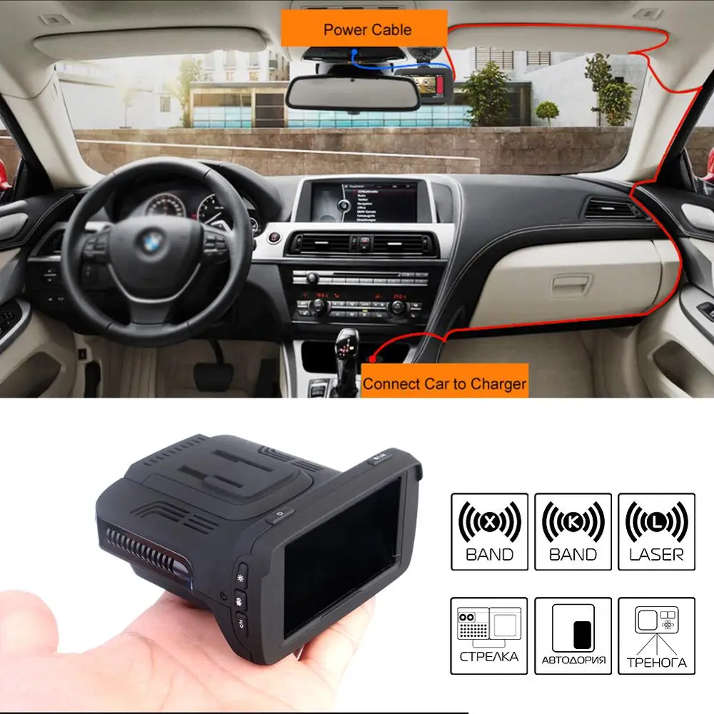 2019 Новый Автомобильный видеорегистратор радар детектор gps 3 в 1 HD1296P угол 170