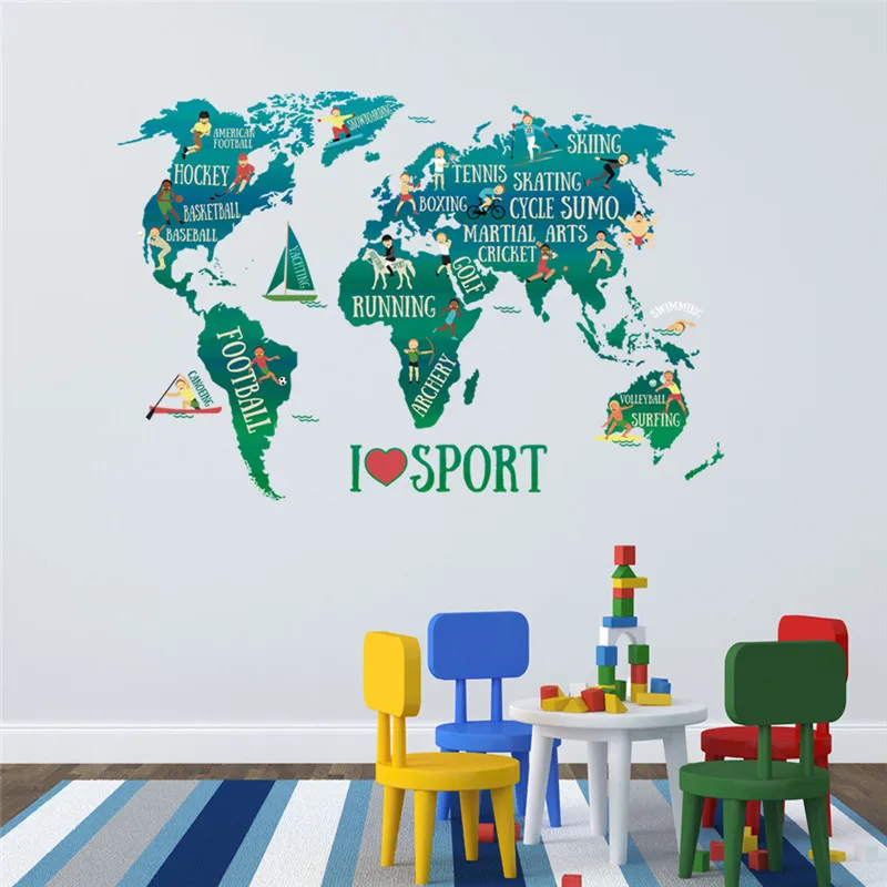 I Love Sport Letters GYM карта мира DIY виниловые наклейки на стену для детей комната
