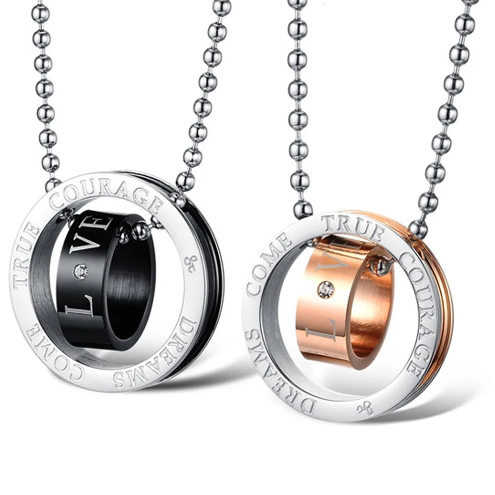 Его и ее Подарок на годовщину титана стали ювелирные изделия Пара колье|couple necklace