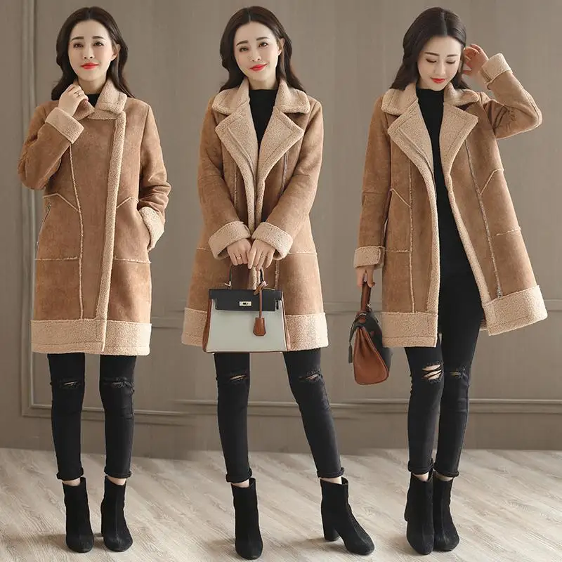 Yingaoxuefei 2017 Winter New Lamb Wool Thick Long Cotton Coat Large Size Padded Jackets |