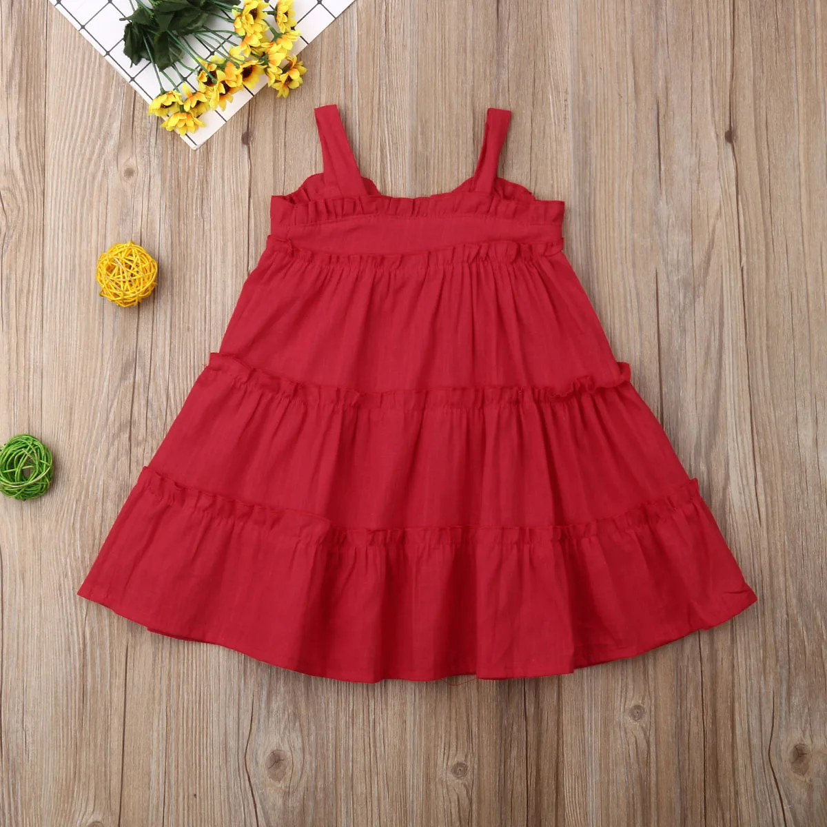 Новинка 2019 милая одежда Emmababy для маленьких девочек красное платье без бретелек