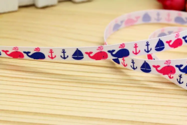 3/8'' Free shipping navy sea printed grosgrain ribbon hair bow headwear party decoration wholesale OEM 9mm H4892 | Дом и сад