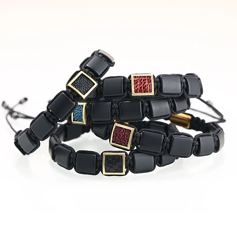 Mcllroy charm bracelets men natural black stone inlay stingray leather diy handmade braided friend gift erkek bileklik | Украшения и
