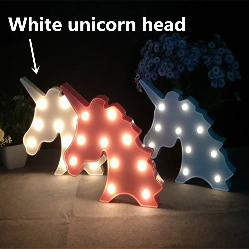White unicorn head Светодиодный светильник с единорогом, фламинго, домашнее детское украшение для украшения вечеринки для будущей матери, свадебной вечеринки, настольная лампа 3D со звездой, сердцем, ананасом, рождественским деревом, В - Цвет: White unicorn head