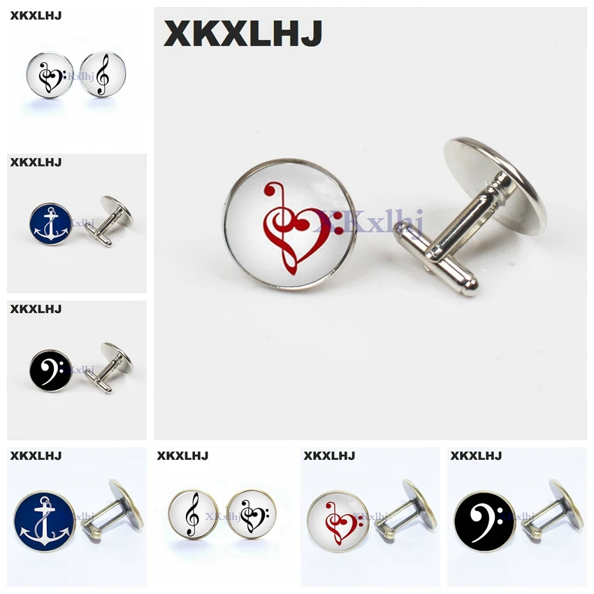 

Новинка 2018, модные запонки XKXLHJ, запонки в виде музыкальной ноты, запонки для рубашки, стеклянные круглые запонки для женщин