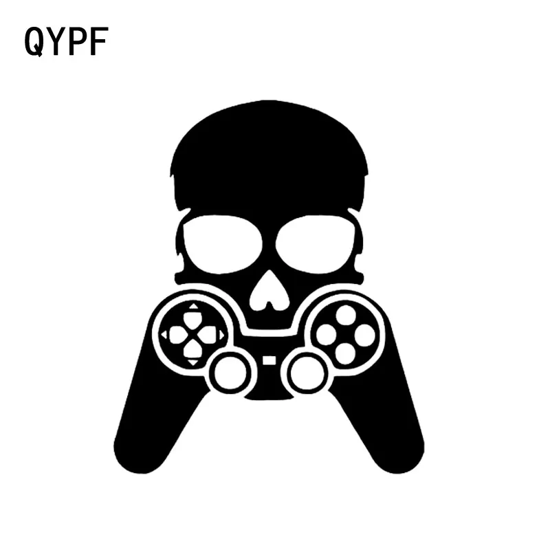 

QYPF 11.4CM*13.6CM Interesting Lovely Game Console Skull Graphic Car Sticker Black/Silver Vinyl Decoration S9-2127