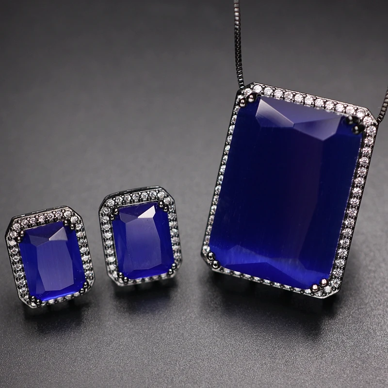 Комплект из колье и серёг с квадратным опалом|Ювелирные наборы| |