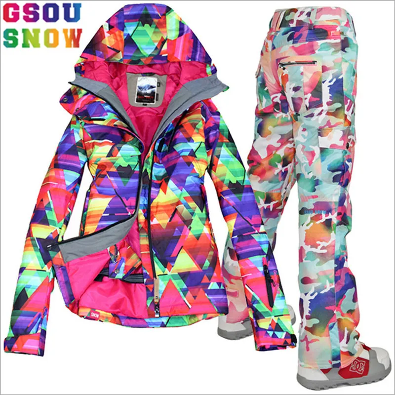 GSOU SNOW Brand лыжный костюм женские лыжные куртки брюки непромокаемые