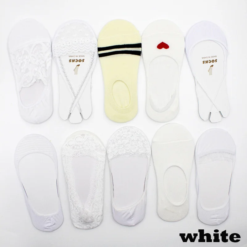 white SP& CITY/10 пар; летние кружевные тонкие короткие невидимые носки; женские хлопковые носки-башмачки; прозрачные открытые носки на высоком каблуке - Цвет: white