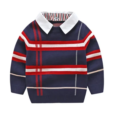 New autumn and winter new classic collar detachable fake lattice tide boy sweater fashion male child long-sleeve |