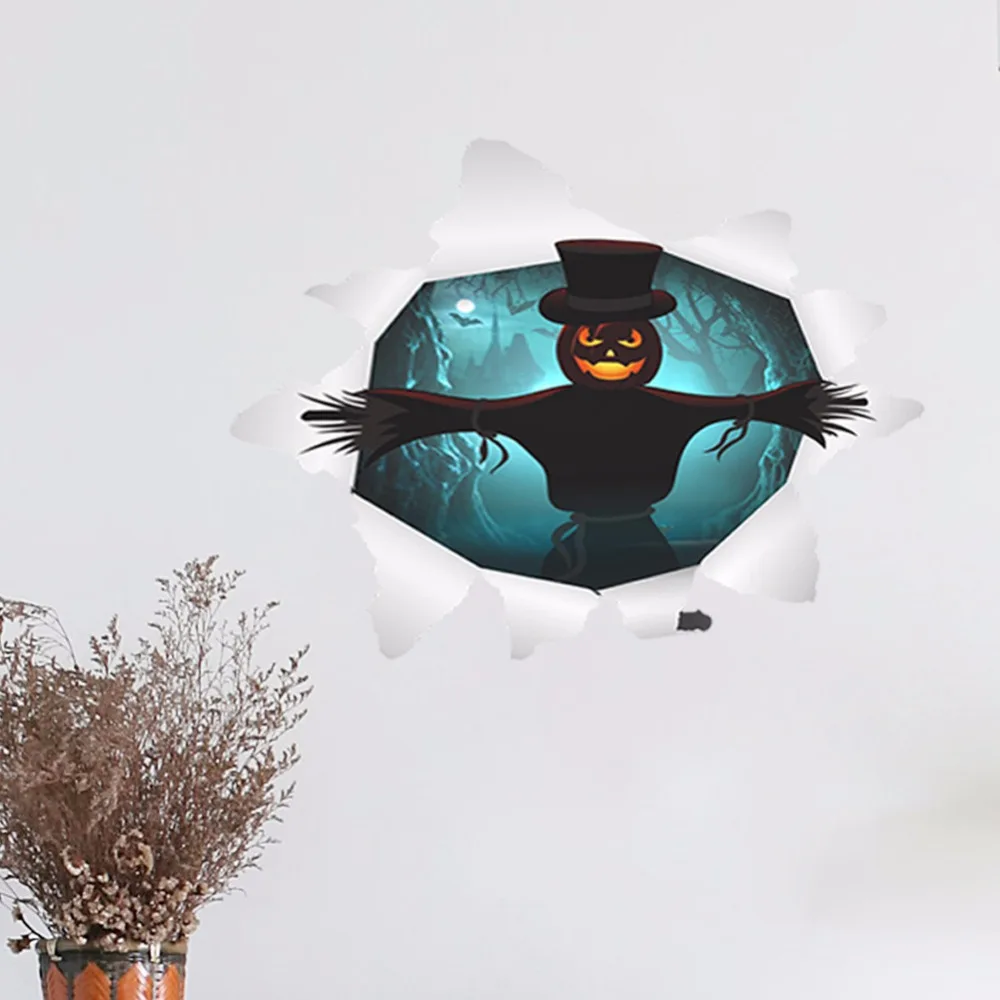 3D страшная Тыква пугало настенные наклейки для хэллоуина украшения вечеринки