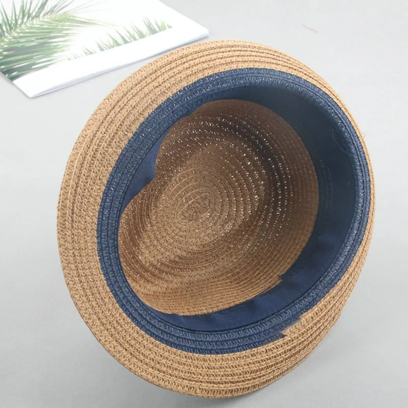

Solid color adult man children's boy Hand-made straw hat boy jazz sun summer beach hat 2mz70