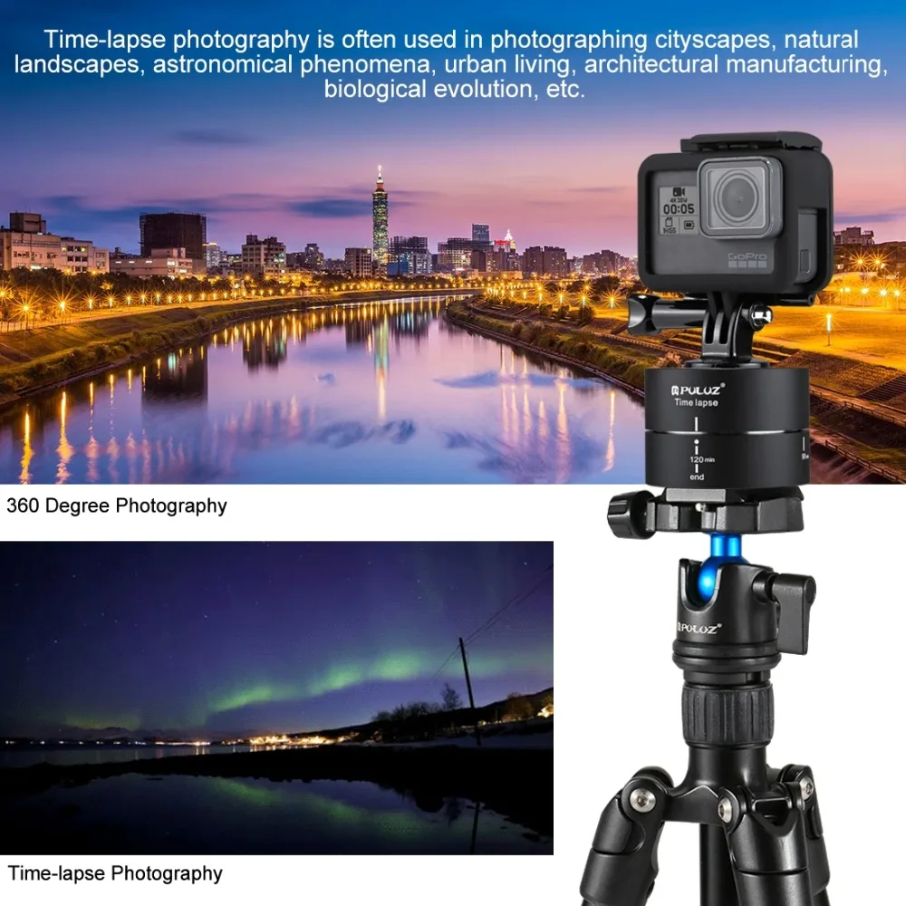 New Camera Time lapse 360 Panoramic Panning Rotation 60/120 Minutes For Gopro/iphone Stabilizer Tripod Head Adapter Timelapse |