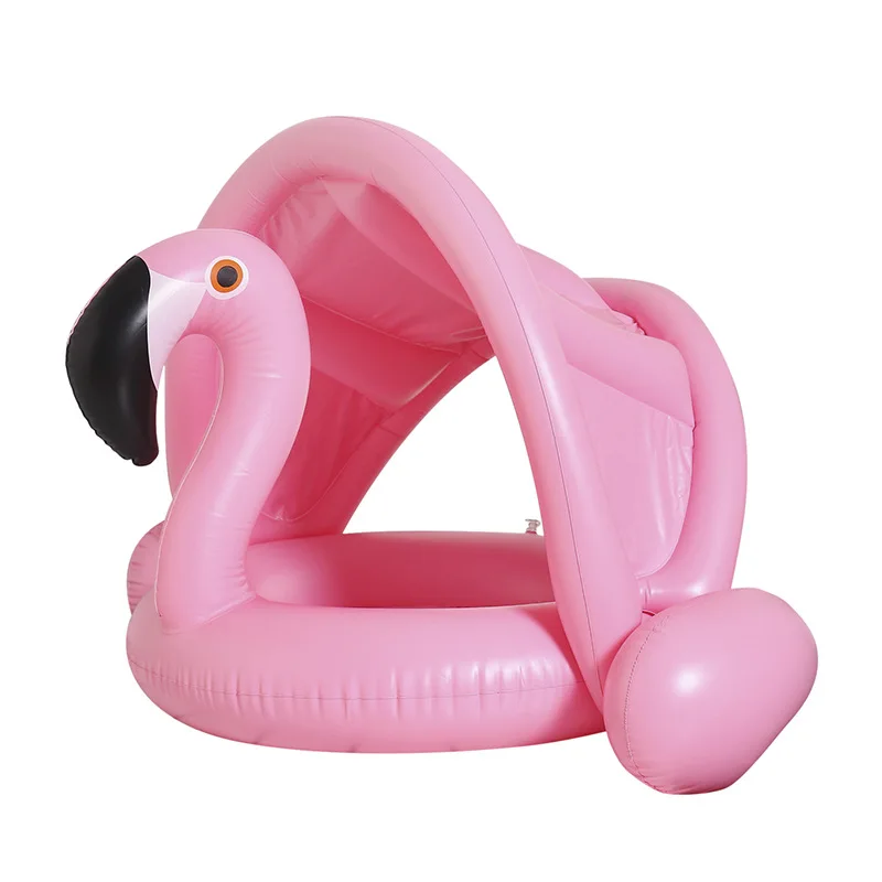 

Baby Girl Inflatable Flamingo Swan Pool Float with Sunshade Ride-On Swimming Ring Safe Seat Water Toys Infant Circle for 0-4Y