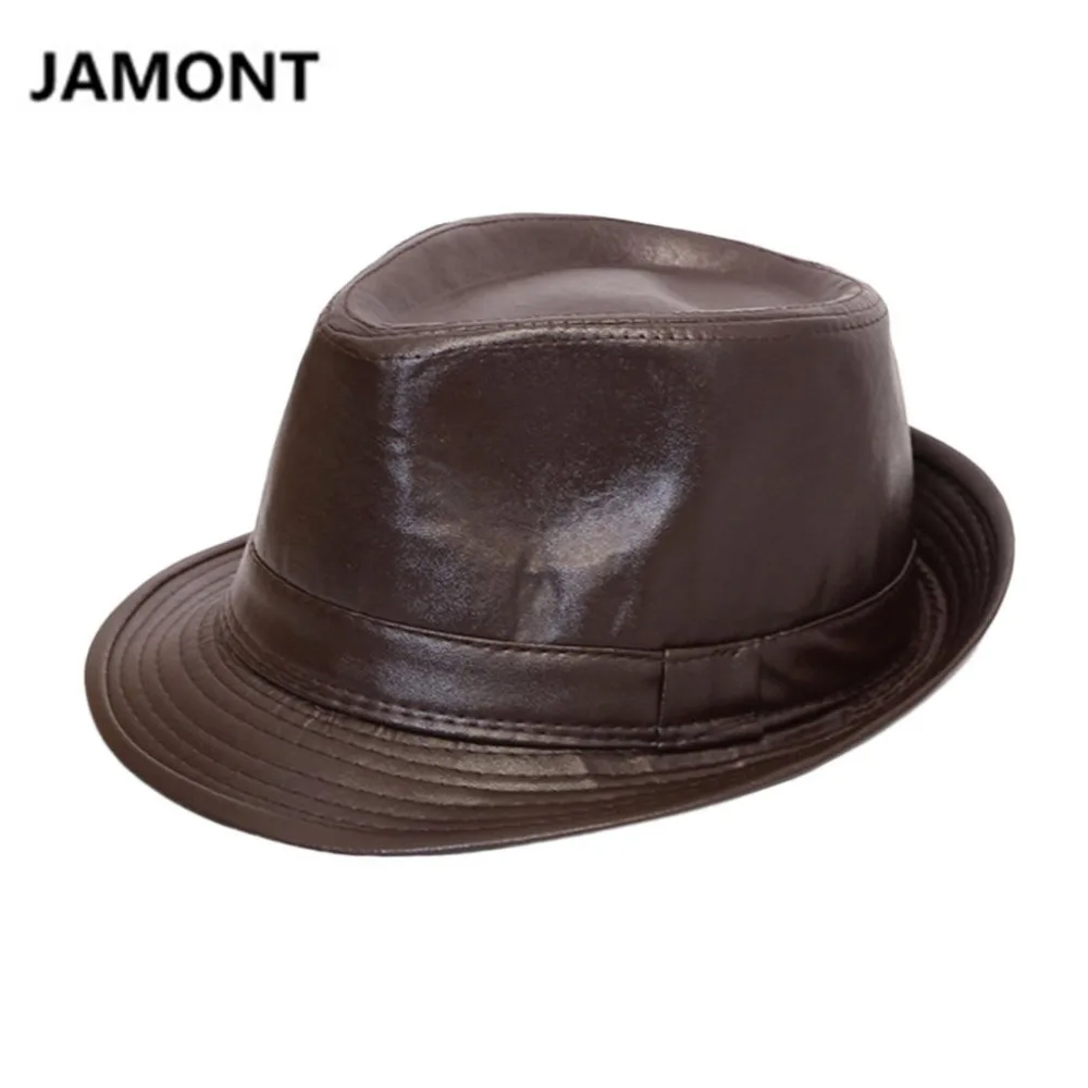Jamont осень зима Для мужчин женщин классический кожаный Fedora Top Hat британский стиль