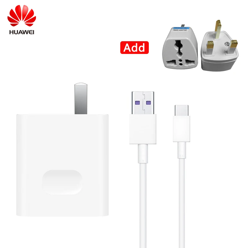 Оригинальное супер зарядное устройство huawei, быстрое зарядное устройство для путешествий, Max 40 Вт, 10 в, 4A, адаптер 5A, кабель type-C type C для huawei mate 20 Pro - Тип штекера: Add UK Adapter x1