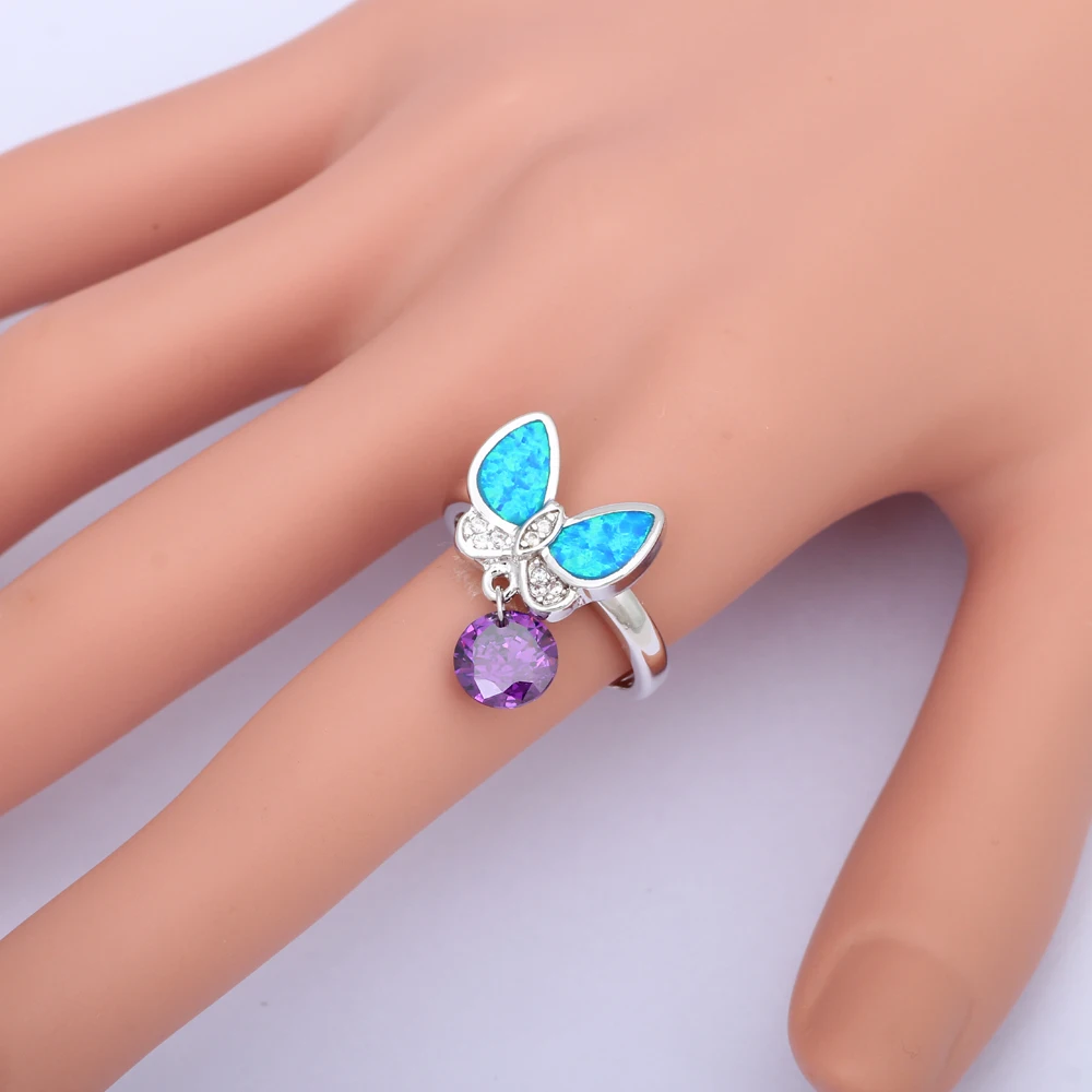 Круглый Циркон Дизайн Оптовая и розничная Синий огненный опал Серебро штамп