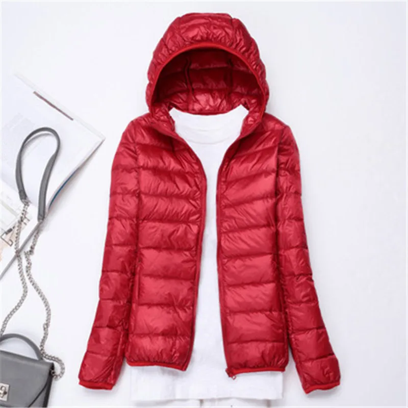 red hooded Легкий пуховик женский короткий секционный воротник стойка Модный корейский Тонкий Осень Зима Большой размер женские пальто XA05 - Цвет: red hooded