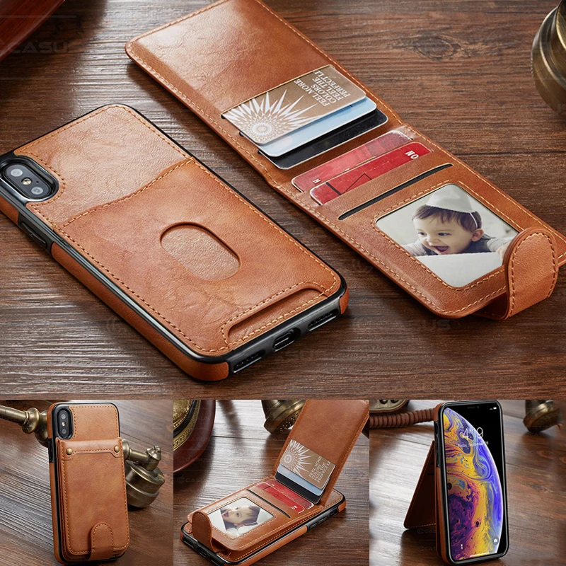 Чехол из искусственной кожи для iPhone XS MAX XR X съемный тонкий бумажник с откидной