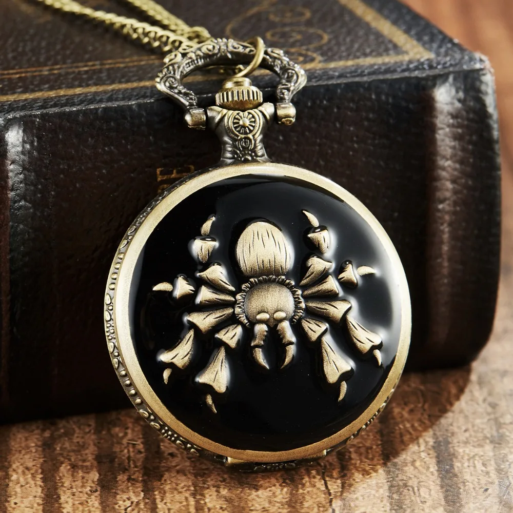 Модные бронзовые черные карманные часы паук скорпион лазерная фотография
