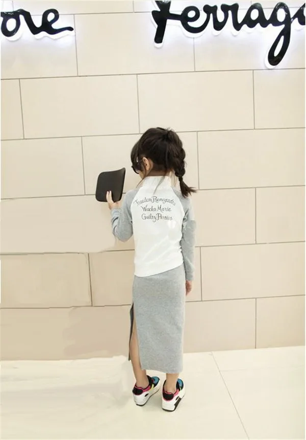 Модный детский комплект из 2 предметов для девочек куртка с надписью и юбка