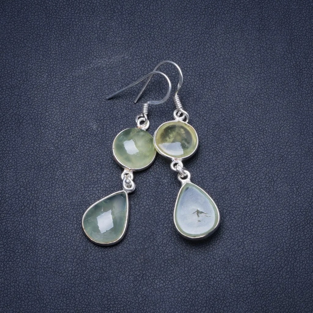 Натуральный пренит ручной работы уникальный 925 пробы серебряные серьги 2