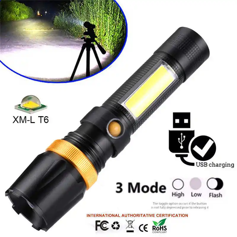 Rotary Zoom XML T6 LED Flashlight USB Rechargeable Torch 3 Modes Light Lamp torch flashlight t6 by 18650 battery #3o8 | Освещение
