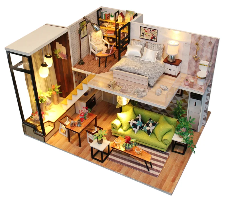 LED 3D Puzzle Wooden Miniatures Doll House Family DIY valentines Kids Birthday Furniture Set Pre-order Girl's Gift Toys In Wood | Игрушки