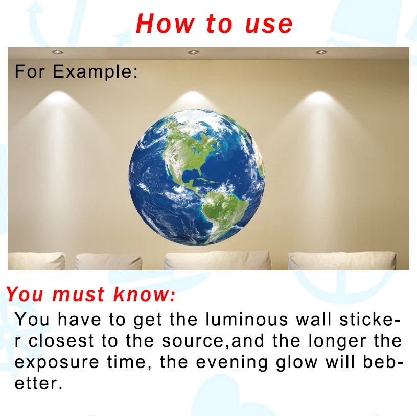 10 см земля 3D стикер на стену светится в темноте светящаяся Наклейка s для детской