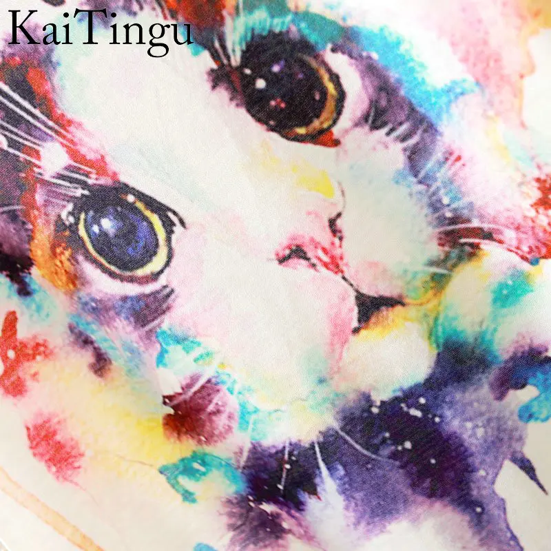 KaiTingu 2019 Brand New Fashion Summer Harajuku Animal Cat Print Shirt O-Neck Short Sleeve T Women Tops White T-shirt | Женская одежда