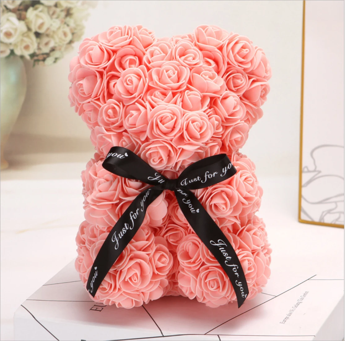 

25CM Romantic Rose Bear Artificial Rose Anniversary Mother's Day Valentines Gift Thanksgiving Decorations for Home Dropshipping