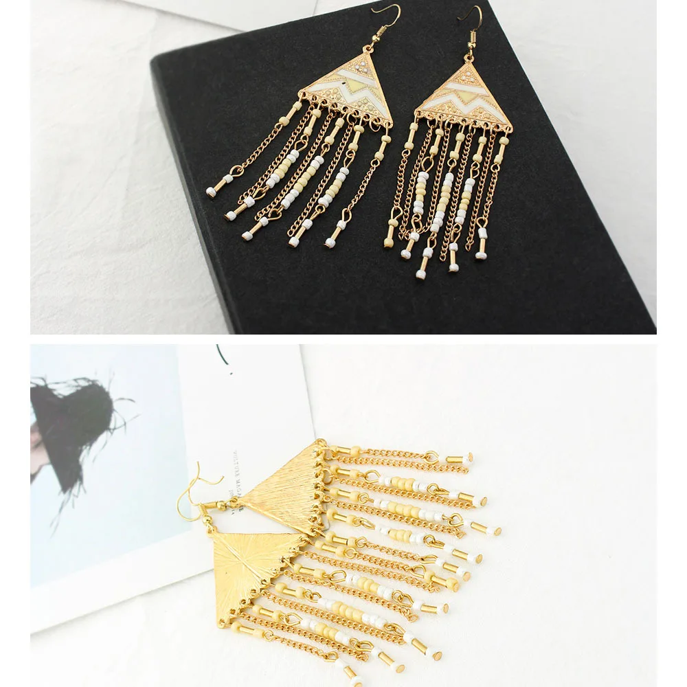 Винтажные этнические серьги подвески с бусинами цепочкой и кисточками висячие