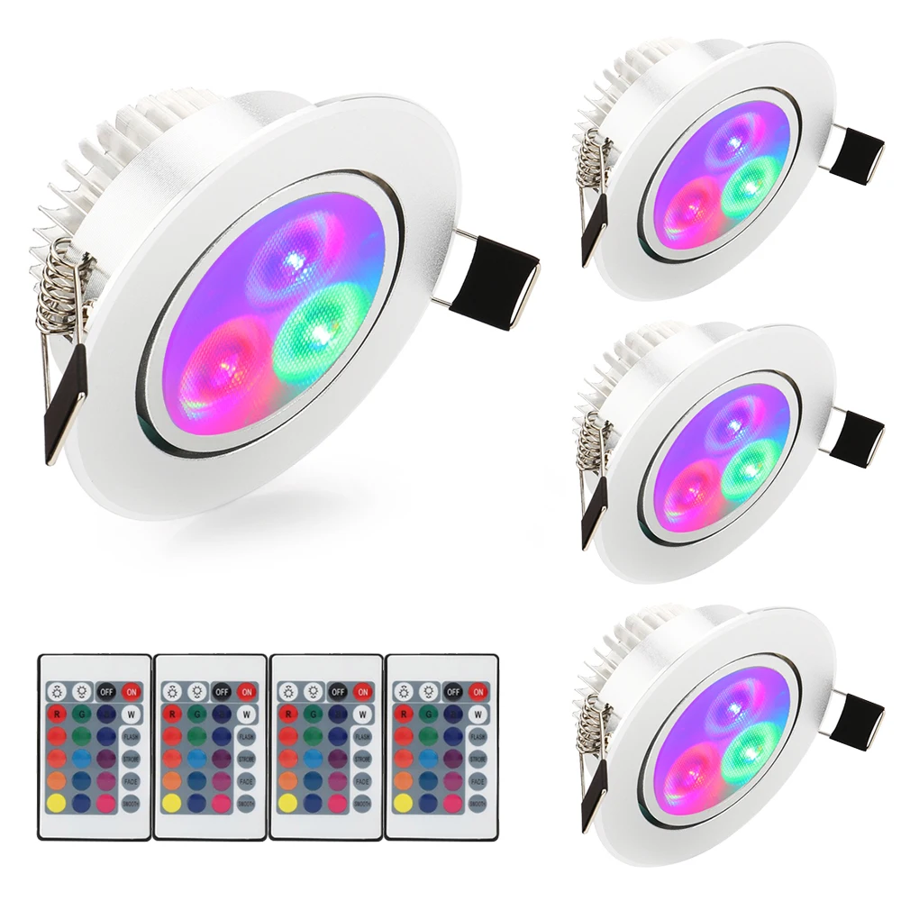 (4 шт./лот) RGB 3 Вт светодиодные потолочные светильники с пультом дистанционного