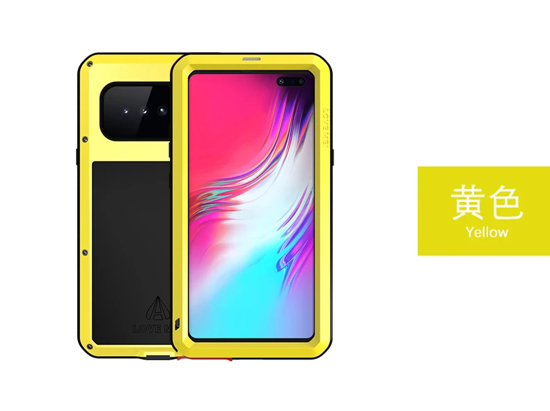 Yellow S10 5G LOVE MEI мощный чехол со стеклом для samsung Galaxy S10 5G Роскошный Алюминиевый металлический бронежилет брызгозащищенный противоударный чехол - Цвет: Yellow