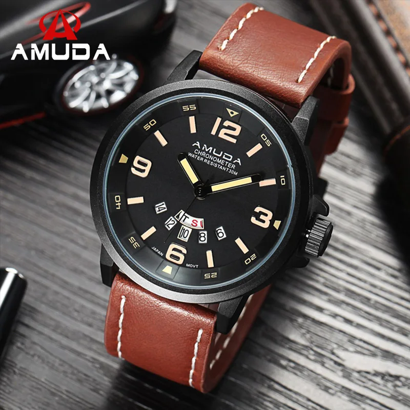 2017 amuda бренд Часы Для мужчин большой Уход за кожей лица Повседневное кварцевые