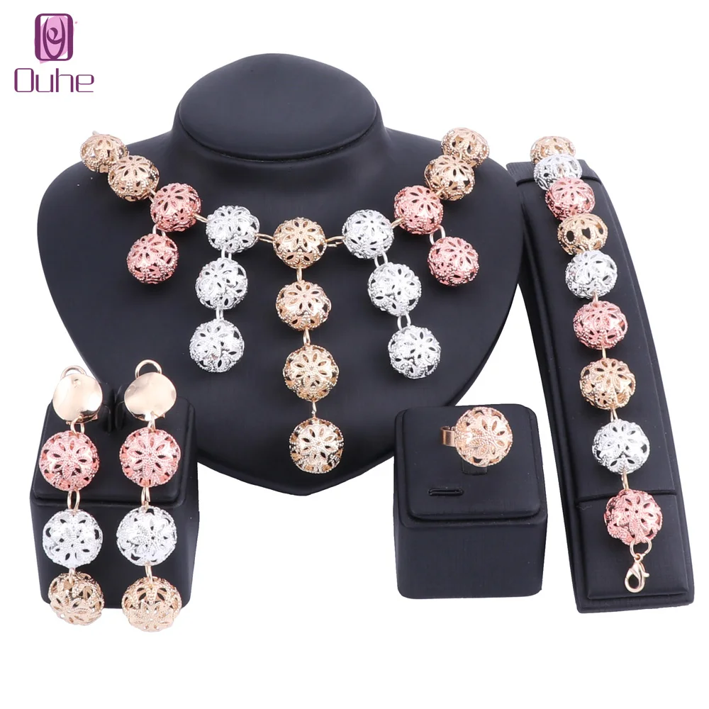 Модный комплект ювелирных изделий в Дубае золотое ожерелье серьги кольцо