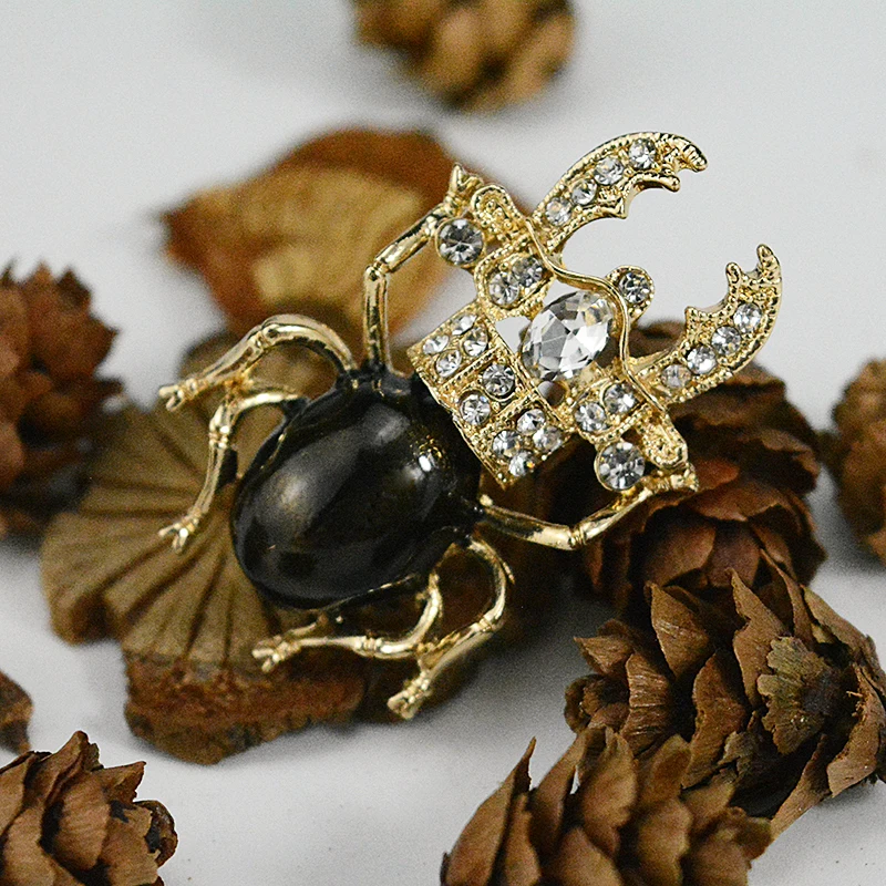 Эмалированные золотые стразы броши в форме жуков для женщин винтажный воротник