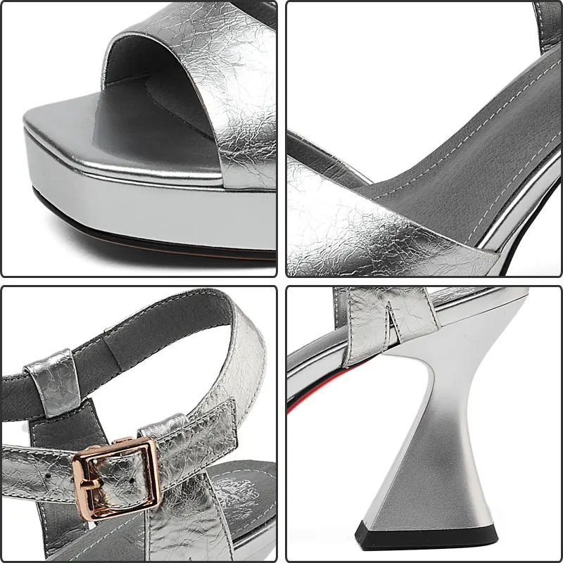 

Fanyuan Fashion Genuine Leather Ankle Strap Sandals summer Platform shoes Women shoes Casual Buckle Strap Strange Style High Hee