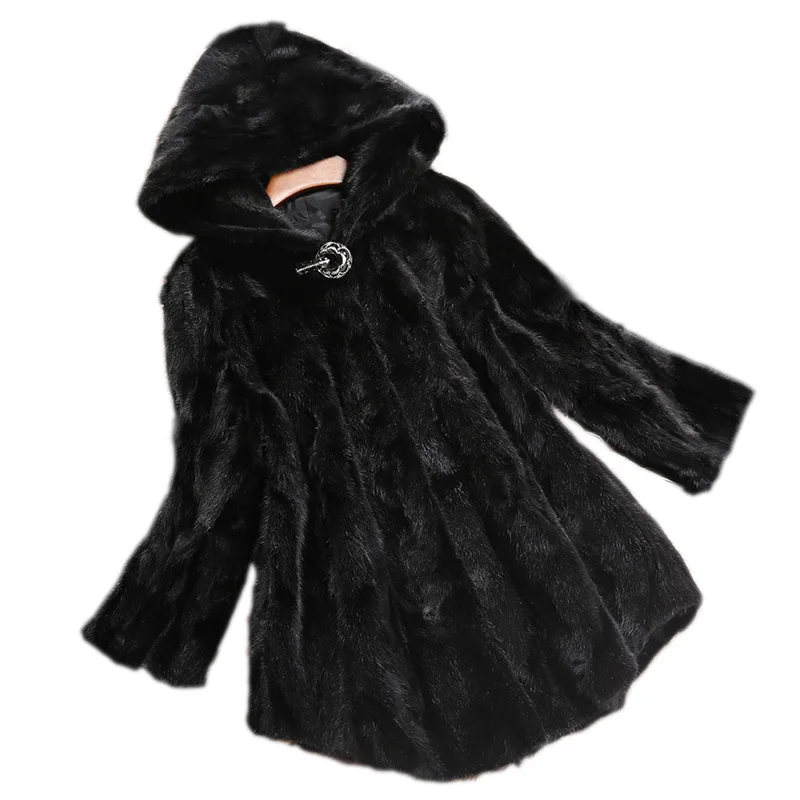 Женская шуба из натурального меха норки Harppihop теплая на осень и зиму 3XL|mink fur collar|coat