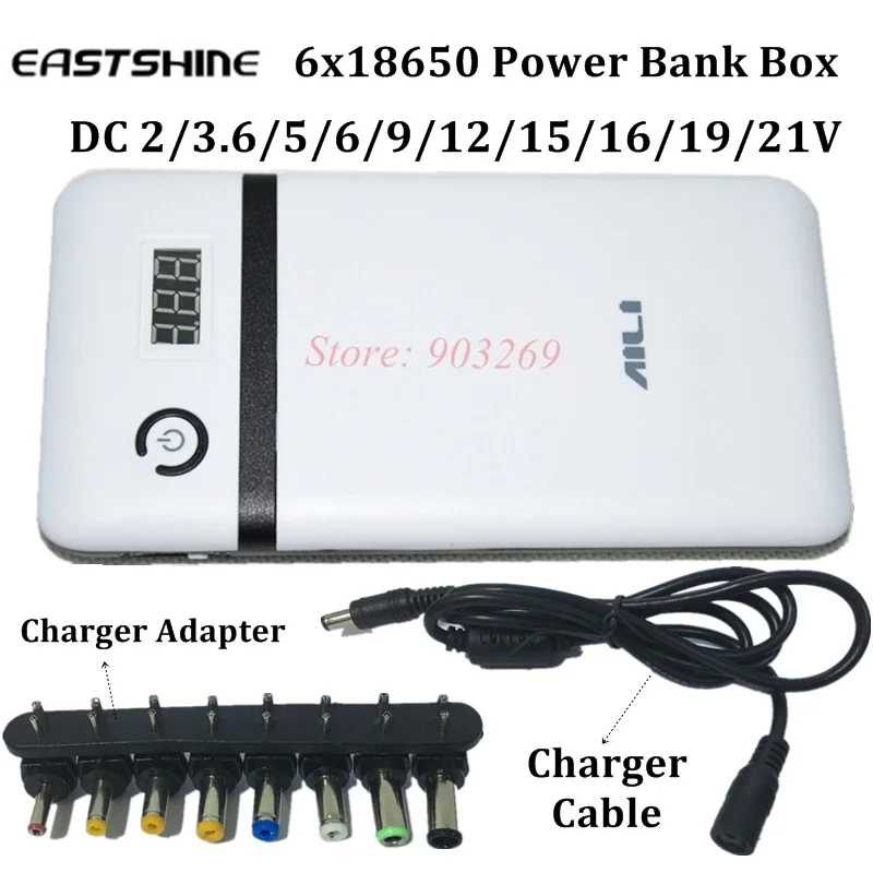 100% оригинал Eastshine 3 6 В 5 в 9 12 15 16 19 21 Мобильный Внешний аккумулятор 6x18650 батарея