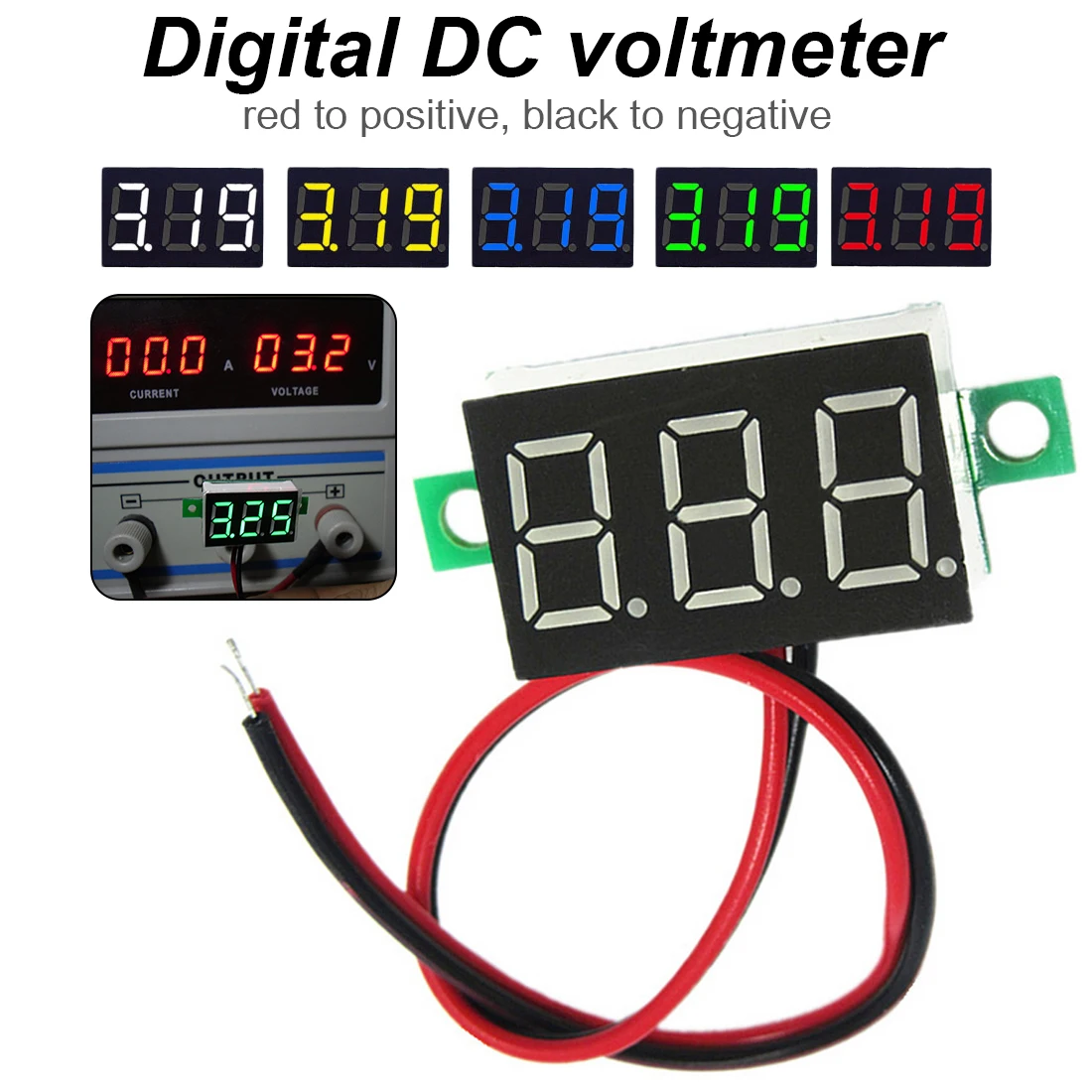

0.36" Digital Voltmeter DC 2.5V-30V 2 Wires Red LED Display Panel Voltage Meter