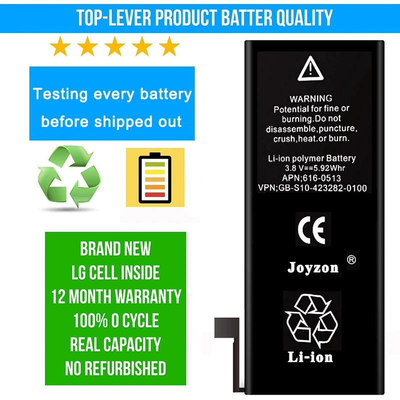 100% JOYZON Original Mobile Phone Battery Replacement For iPhone 5S Real Capacity 1560mAh with Tools Kit Set And Sticker | Мобильные