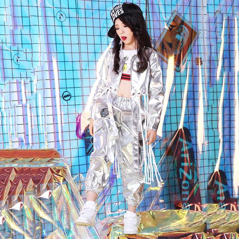 Новое поступление костюм для джаза девочек серебристая детская сценическая