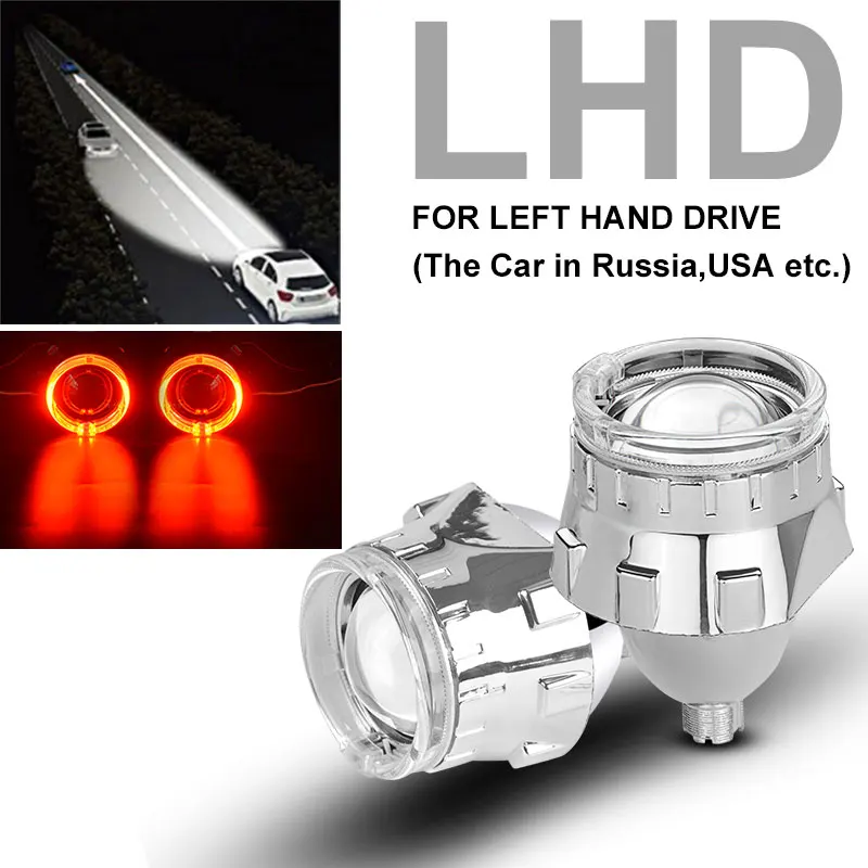 Silver Red LHD Автомобильный Стайлинг LHD RHD модифицированный Мини HID 2,5 дюймов Би-ксеноновые линзы проектора с ангельскими глазами Led подходит H4 H7 для автомобильных фар использование лампы H1 - Цвет: Silver Red LHD